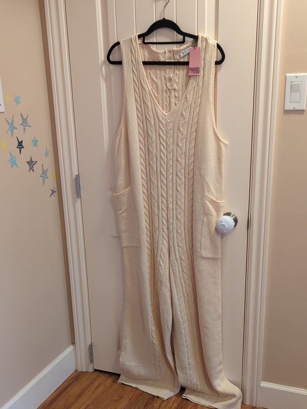 🇨🇦 Smash+Tess Women's M/L Cream Cable-Knit Sleeveless Sweater Romper